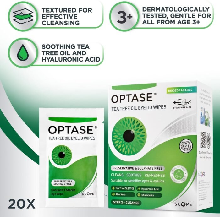Optase Tea Tree Oil Lid Wipes (20 count) - Image 2