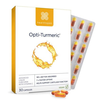 Healthspan Opti‑Turmeric® (500 mg NovaSOL® curcumin, 30/60 capsules)