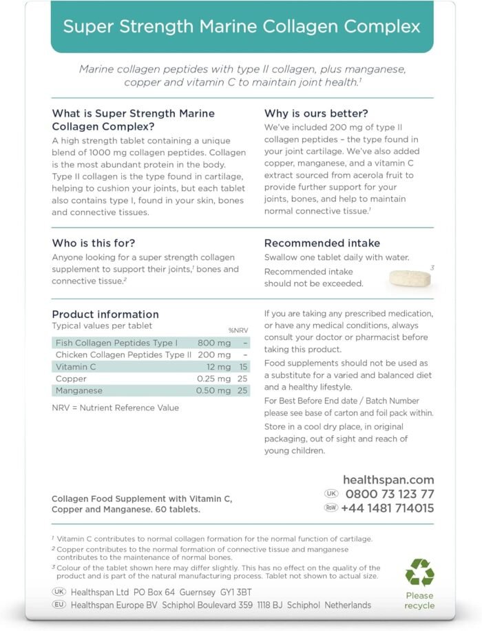 Healthspan Super Strength Marine Collagen Complex (1000 mg, 60 tablets) - Image 5