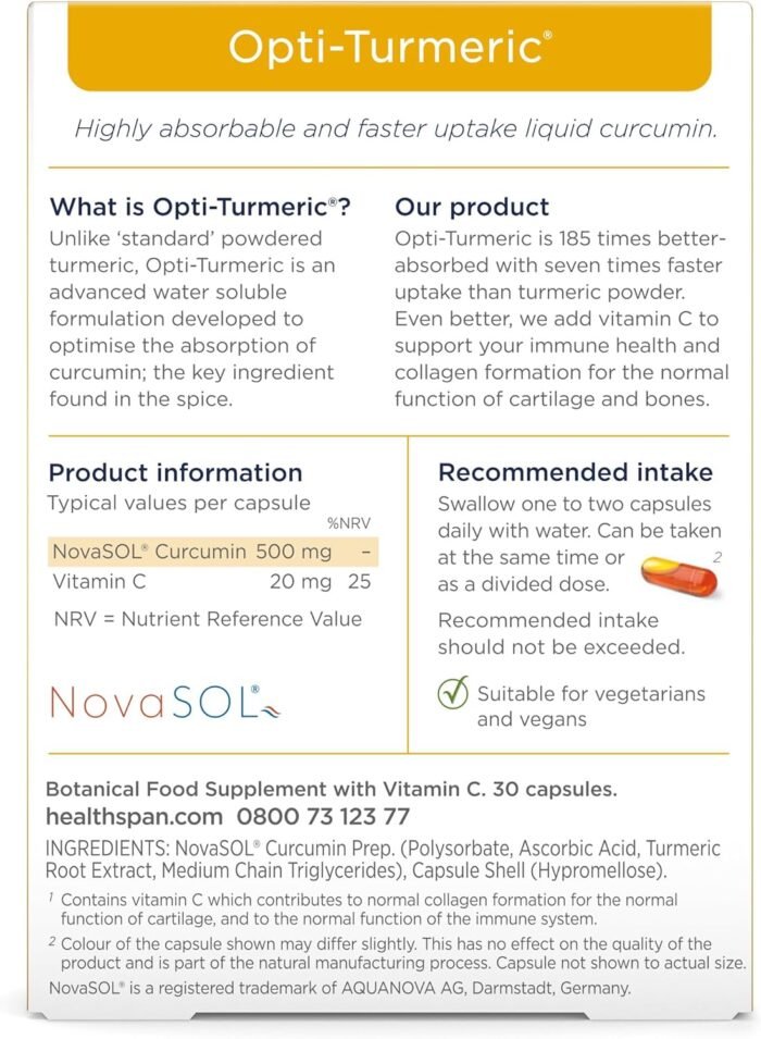 Healthspan Opti‑Turmeric® (500 mg NovaSOL® curcumin, 30/60 capsules) - Image 3